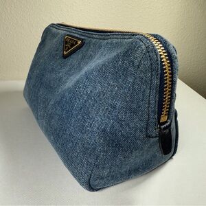 Prada Blue Denim Triangle Logo Pouch with Gold Hardware